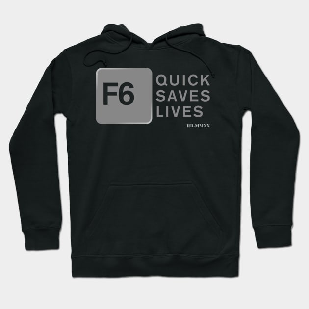 Official ROCKY ROCKHEAD Merch - F6 Quicksaves Lives (Grey) Hoodie by Rockhead